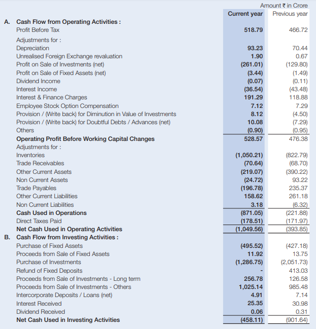 Consolidated Cash Flow Statement