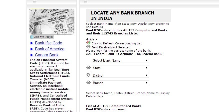 How to find the IFSC Code of a bank and how to locate using IFSC code.